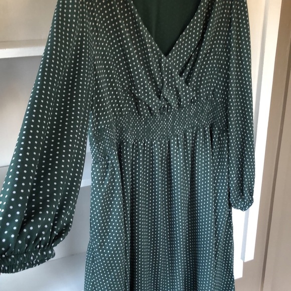 Draper James RSVP Green Polka Dot Smocked Waist Long Sleeve Midi Dress Size 1X - Picture 7 of 12